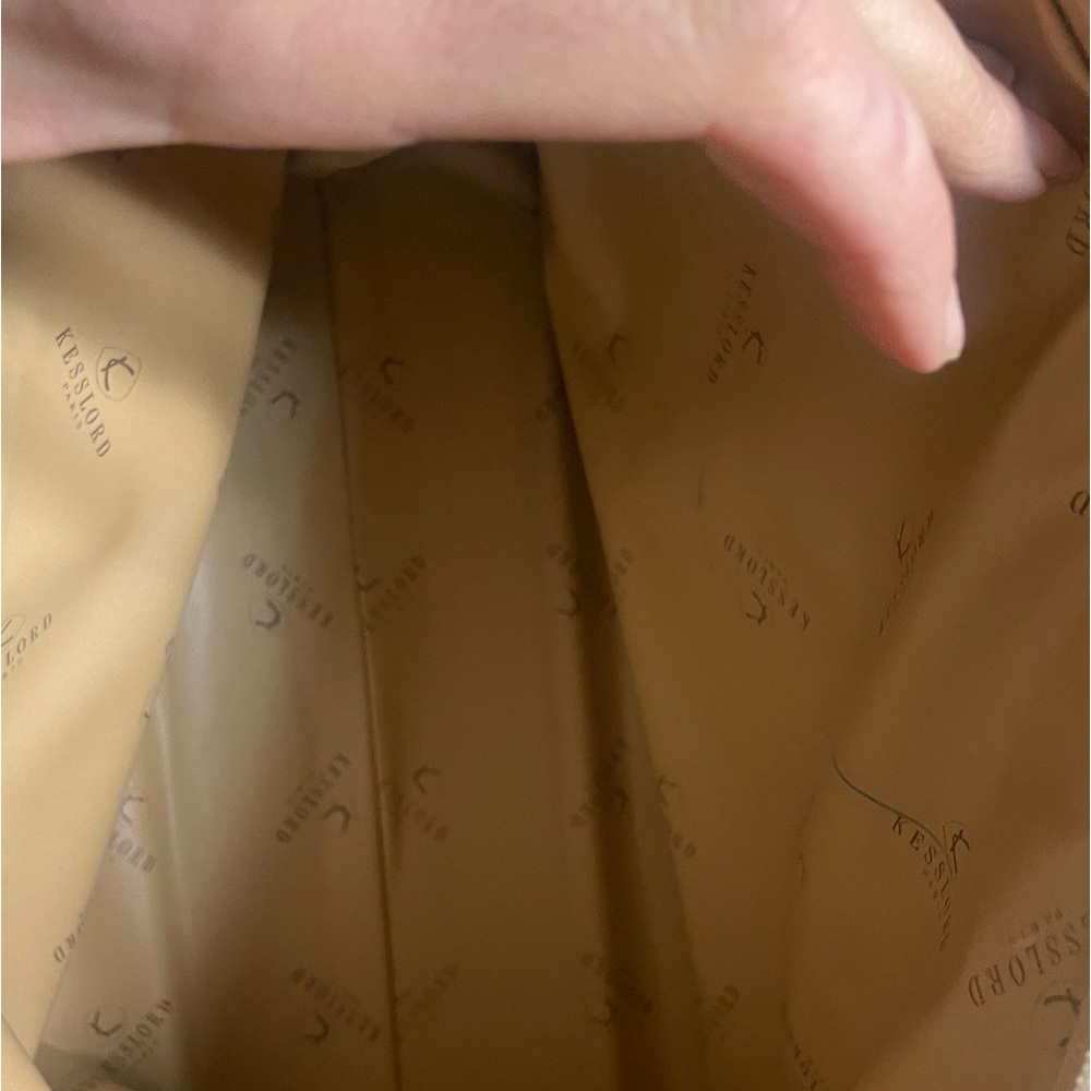 Kesslord leather satchel bag with handles in light beige ecru.